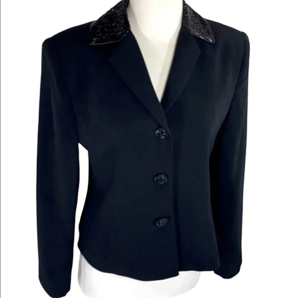 Evan-Picone Dress 8 black sequined collar/button elegant blazer - Picture 1 of 9